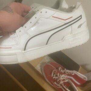 Puma White Sneakers with Black and Red Details